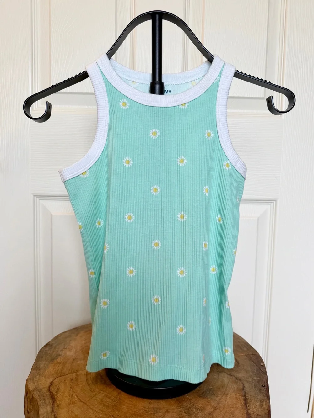Old Navy Girls Ribbed Tank Top Bundle Size L 10-12 Pink Love Mint Daisy 2 Pack